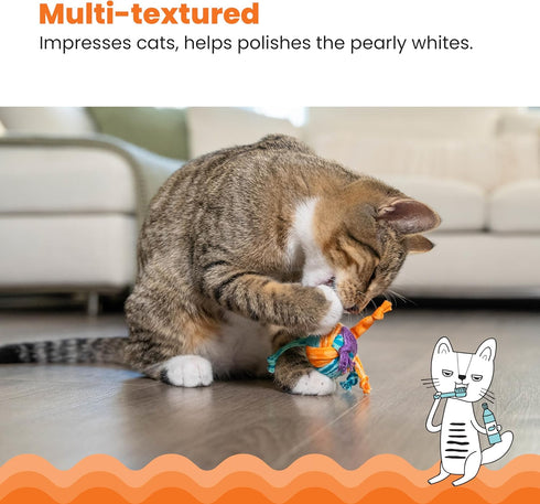 Catstages Catnip Tons of Tails Interactive Catnip Dental Chew Toy for Cats with Rope, Ribbon & Cotton for Batting