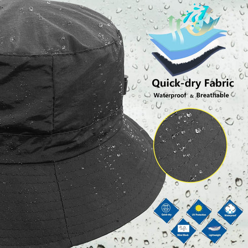 woogwin Waterproof Bucket Rain Hat with Chin Strap Quick Dry Packable Boonie Sun Hat UV Protection