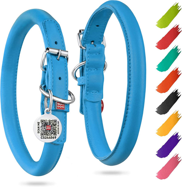 WAUDOG Ultra Soft Rolled Leather Collar for Small, Medium, and Large Dogs, Padded Puppy Collar for Male and Female