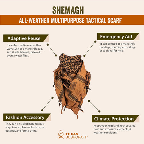 Tactical Shemagh - Authentic Keffiyeh 100% Cotton for Camping, Hiking and Backpacking Gear
