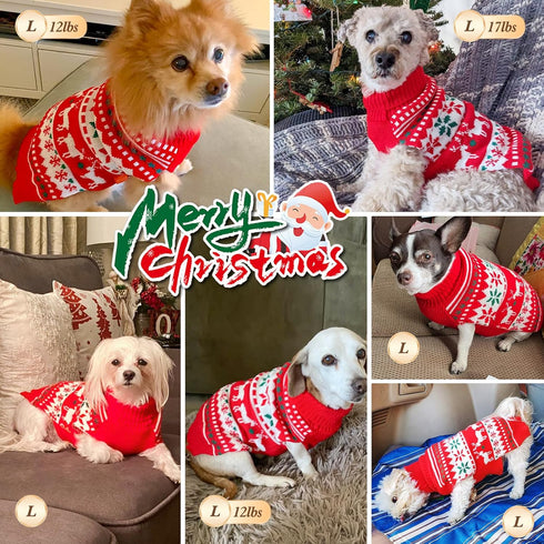 KYEESE Christmas Dog Sweater for Small Dogs - Snowflake Reindeer Design with Leash Hole, Ugly Holiday Sweater, M