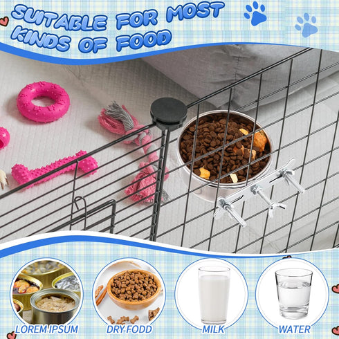5 Pack No Spill Hanging Dog Crate Water Bowls, Stainless Steel Mountable Metal Dog Food Bowls for Cats