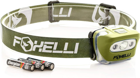 Foxelli LED Headlamp Flashlight for Adults & Kids, Running, Camping, Hiking with White & Red Light, Waterproof
