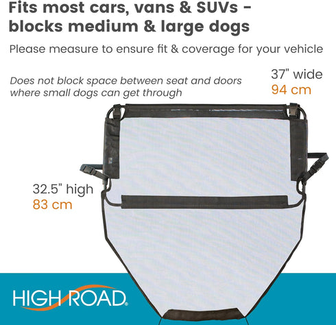 High Road Back Seat Barrier for Dogs - Car Divider for Dogs for Behind Front Seat - Padded Steel Frame with Heavy Duty