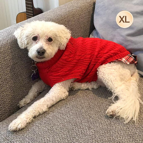KYEESE Soft Pullover Dog Sweater for Medium Dogs, Warm Turtleneck Knitwear with Gingham Patchwork, Thick Pet Coat