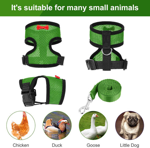 BOAO 3 Pieces Adjustable Chicken Harness and Leash Set, Spring Summer Breathable Comfortable Elastic Hen Vest (Black,