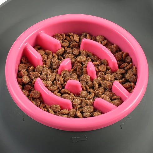 100% Waterproof BPA Free Pet Dog Bowls - 2 Stainless Steel (53oz+27oz) with Silicone Mat + Slow Feed Bowls for Dogs