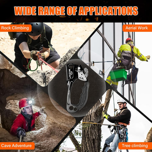 Hand Ascender Climbing Gear, High Strength Aluminum Alloy with Ergonomic Rubber Handle for Rock Climbing