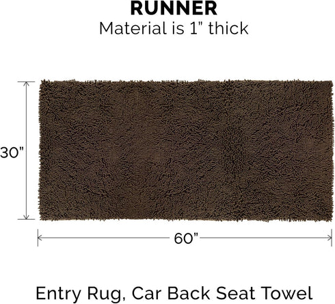 Furhaven 60" x 30" Highly Absorbent Runner Door Mat for Muddy Paws, 100% Washable Chenille Shammy Rug - Brown,
