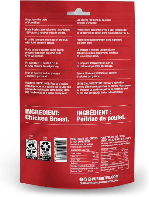 1 3oz PureBites Chicken Breast Freeze Dried Dog Treats, Ingredient, Made in USA