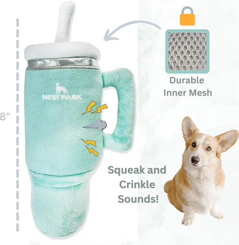Nestpark Tumbler Cup Funny Dog Toy - Parody Plush Squeaky Crinkle Dog Toy (Mint Green)