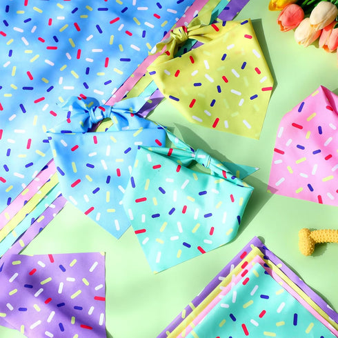 50 Set 5 Sanwuta Pcs Birthday Dog Bandanas Bulk Pastel Candy Sprinkles Bandanas for Dogs Triangle Kerchief Bibs Scarf