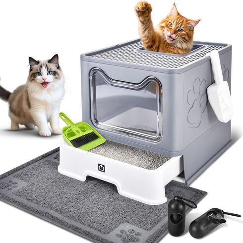 Enclosed Cat Litter Box with Lid Foldable Potty,Drawer Type Extra Large Cover