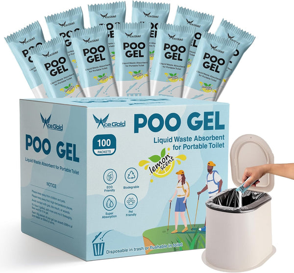 AceGold Portable Poo Gel, Portable Toilet Powder Gel, 25/60/100 Packets Poo Absorbent