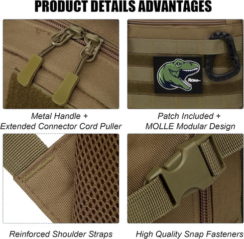 Kids Tactical Backpack, Army Molle Bookbag Military Boys Backpack for School, Outdoor, Camping, Brown