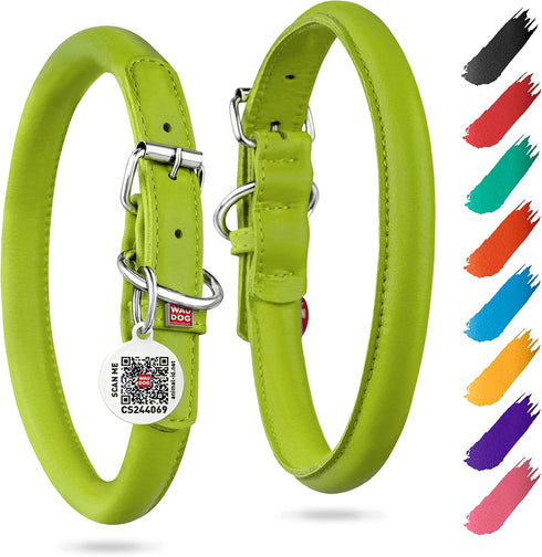 WAUDOG Ultra Soft Rolled Leather Dog Collar - Padded Collars for Small, Medium, Large Dogs - Male and Female