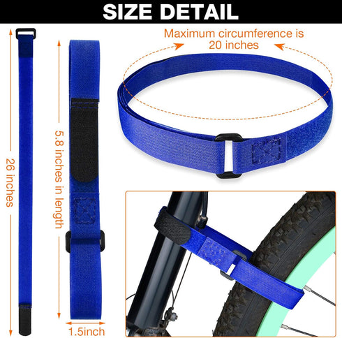 HESTYA 12 Pieces Bike Rack Straps 26 Inches Adjustable Bike Cinch Straps Bike Wheel Stabilizer Straps Bicycle Accessories for Transporting Bicycles (Black, Orange, Blue)