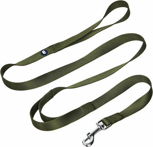 Blueberry Pet Essentials 4ft x 1" Double Handle Dog Leash in Military Green, Classic Leash for Dogs That Pull