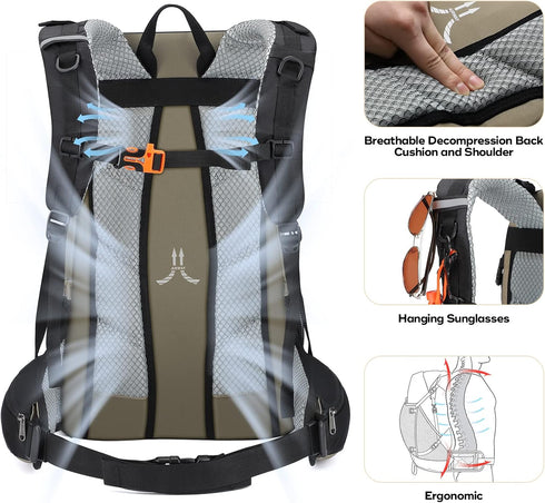 Maelstrom 40L Hiking Backpack - Waterproof Daypack with Rain Cover, Khaki