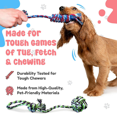 Pacific Pups Rope Dog Toys for Small and Medium Dogs, Cotton Ropes for Boredom, Non-profit Dog Rescue