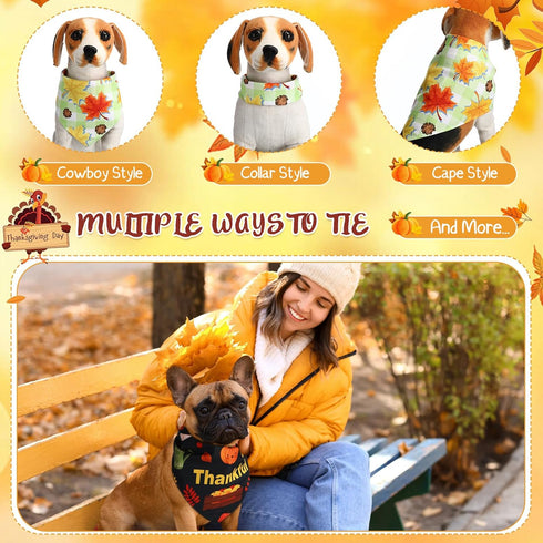120 Sanwuta Pcs Fall Dog Bandanas Bulk Thanksgiving Dog Bandanas Adjustable Pumpkin Pet Bibs Triangle Scarf Holiday