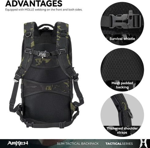 20L Backpack 13" 1050D Commuting Daypack AMHEH Slim Tactical - Laptop Suspended Protection, Heavy Duty Urban Everyday