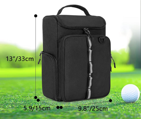 Golf Shoe Bag Holds US Mens 14 Pair of Shoes, Carrier with Free Gloves Holders and Accessory Pockets, Black