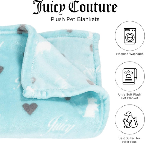 Juicy Couture Turquoise Blue Dog Blanket - Plush Throw, Lightweight, Machine Washable, for Small Medium & Large Pets