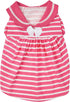 Blueberry Pet Sea Lover Rose Pink Striped Cotton Blend Dog Dress with Bowtie - Back Length 14" - Pack of 1
