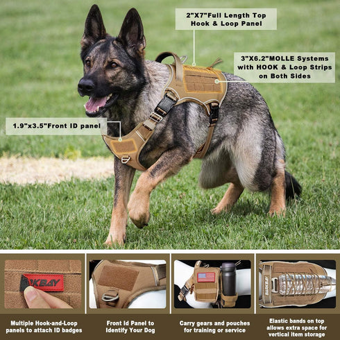 Tactical Dog Harness Large, Military Service Weighted Vest with No-Pull Training Harness for Walking and Hunting