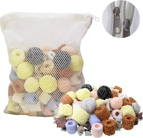 15 in 1 Aquarium Filter Media Bio Balls, Ceramic Rings, 500g Mesh Bag with Zipper, 2 Packs