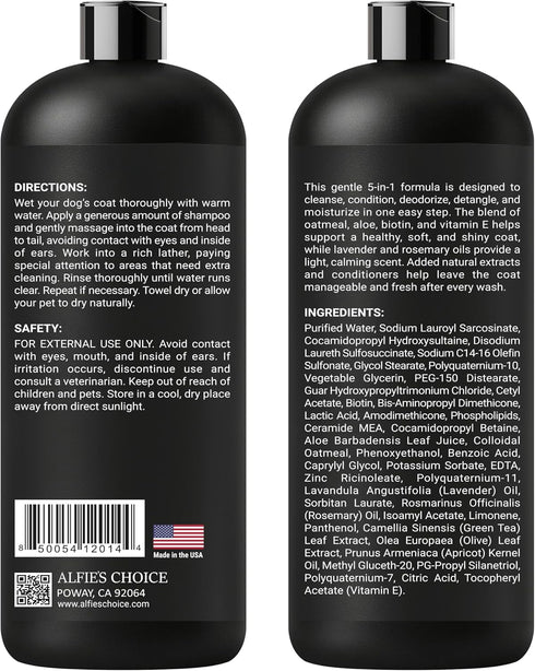 16 oz 5-in-1 ALFIE'S CHOICE Oatmeal Dog Shampoo and Conditioner for Itchy Skin Relief | fl | Puppy Shampoo