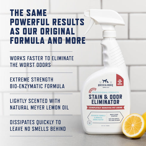 Rocco & Roxie Extreme Stain & Odor Eliminator, Enzymatic Cleaner for Pet Urine, Stain Remover Spray
