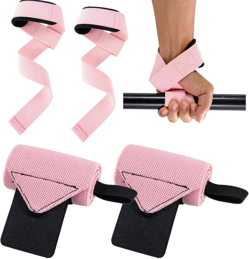 WTYPOPK Wrist Straps for Weightlifting, 2 Pair Gym Pink Lifting Straps with Neoprene