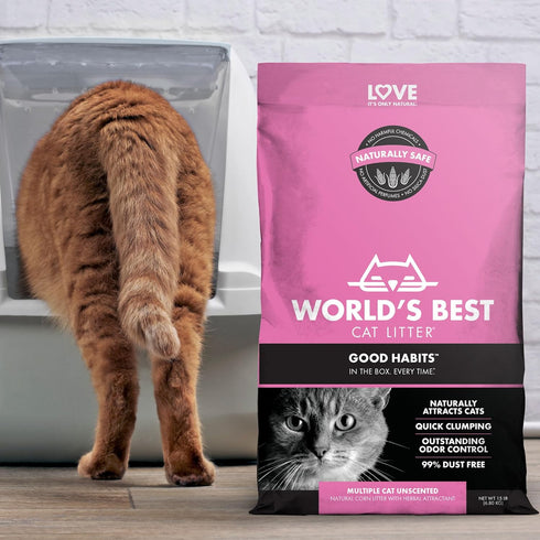WORLD'S BEST CAT LITTER Good Habits Cat Attract Litter | Natural Plant-Based Multicat Flushable Corn Litter