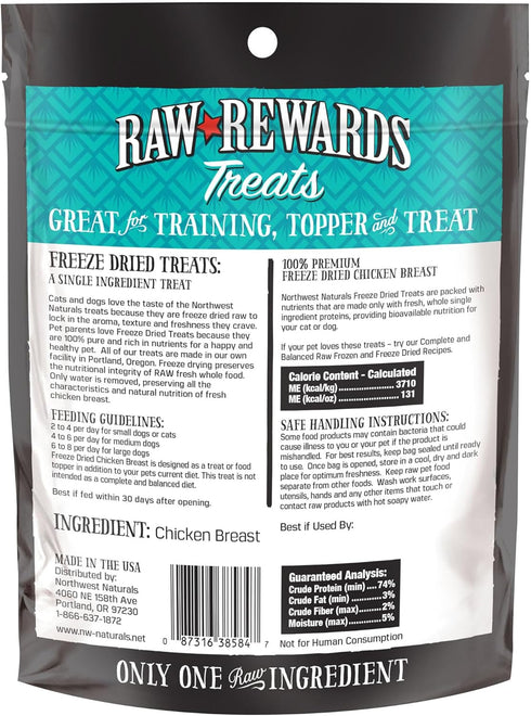 Northwest Naturals Raw Rewards Freeze-Dried Chicken Breast Treats for Dogs and Cats, 3 Oz, Healthy Pet Food