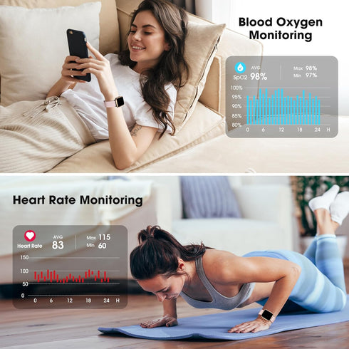 Fitness Tracker, Fitness Watch with Blood Oxygen, Blood Pressure & Heart Rate Monitor, Steps Calories Counter, Sleep Monitor, Pedometer 50 Meters Waterproof, Smart Watch for Android iPhones