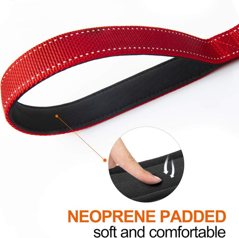 TwoEar 6FT Strong Red Dog Leash with 2 Padded Handles, Traffic Handle for Extra Control for All Dog Sizes