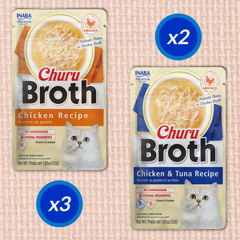 1 15 Pack INABA Churu Broth for Cats, Creamy Broth with Shredded Chicken Side Dish Pouch, Ounce per Pouch, Pouches
