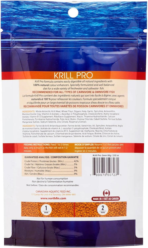 Northfin Fish Food, Krill Formula Slow Sinking Pellets, 1mm, 80g