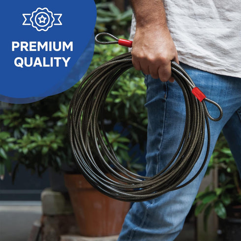 Heavy Duty Security Cable for Bike & Bicycle - 65 ft Universal Steel Looped Cable for Outdoor Generator Protection