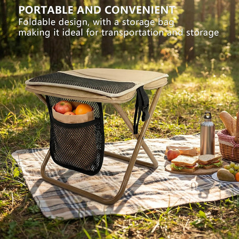 AZSRKRBM 260lbs, Backpacking, Portable Folding Stool with Pocket, Compact Camping Chair Heavy Duty Supports Lightweight
