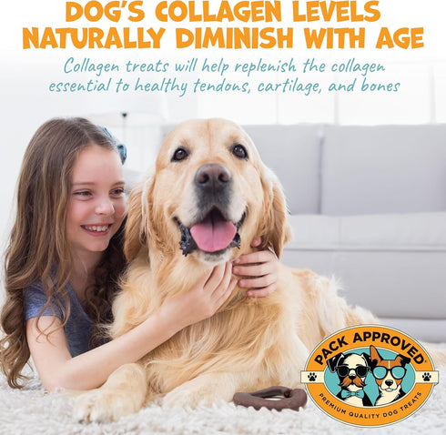 Beef Collagen Rings - Rawhide Free Dog Chews, 100% Beef Corium, Natural Dog Treats, Pack of 4
