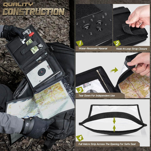 Tactical Map Case Military Pouch Holder, Foldable Map Storage Bag, 13"x10" Clear Viewing Area, Waterproof TPU + 1001D