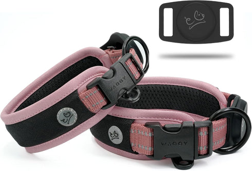 Airtag Dog Collar - Premium Airtag Dog Collar Holder - Adjustable Heavy Duty 3M Reflective No Chafing Ultra Soft Air Mesh Padded Quick Release Buckle Dog Collars - Small Medium Large Dogs (Pink, XS)