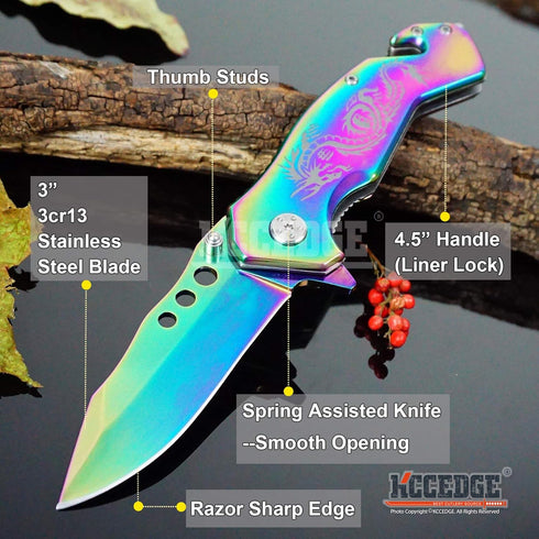 KCCEDGE BEST CUTLERY SOURCE EDC Pocket Knife Camping Accessories Razor Sharp Edge Drop Point Blade Folding Knife Camping Gear Survival Kit 58595 (Blue) by KCCEDGE BEST CUTLERY SOURCE