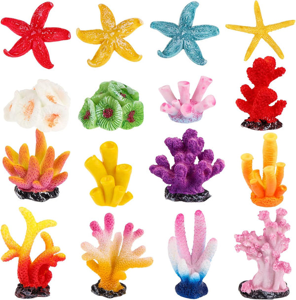 16 Pcs Artificial Coral Plant Decorations, Premium Quality Multicolor Coral Reef Decor for Fish Tank