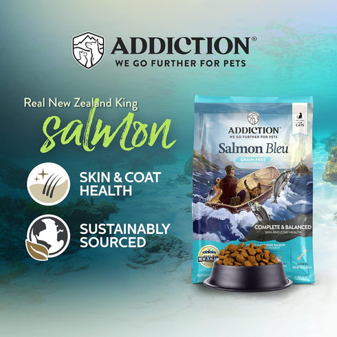 Addiction Salmon Bleu Cat Dry Cat Food, Complete and Balanced Diet, Skin and Coat Health, 4 lb (2 Packs)