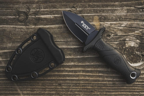 Smith & Wesson 5in High Carbon SS Fixed Blade Knife with 2 in 1 False Edge Blade for Outdoor Tactical Survival