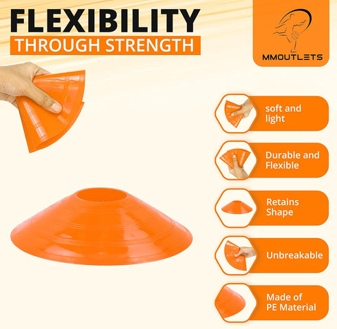 Soccer Cones for Drills with Mesh Bag & Strap - Flexible, Heavy-Duty Sports Cones for Soccer Practice, Basketball,